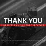 Motorcycle Shop Business Plan - thank you slide with aerial Ducati race photo, red stripe, and contact placeholder