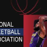NBA PowerPoint Template - Title slide featuring National Basketball Association with Lakers player dunking