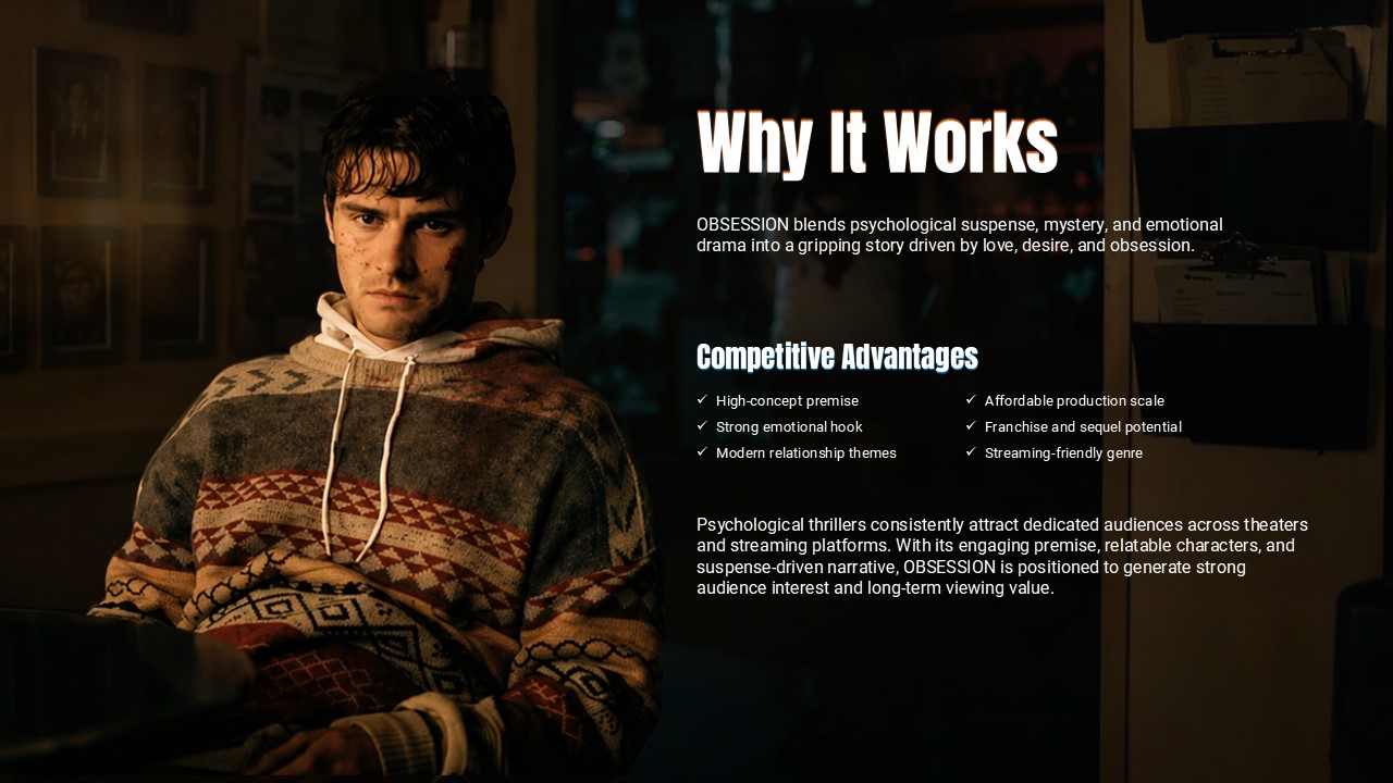 Obsession Movie Template - Business case highlighting competitive advantages with checkmarked success points