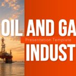 Oil and Gas Industry PowerPoint Template - Title slide with offshore drilling platform at sunset