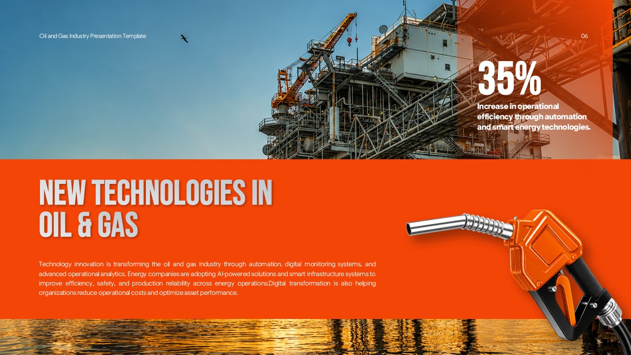 Oil and Gas Industry Template - Technology slide with 35% efficiency increase statistic and automation focus
