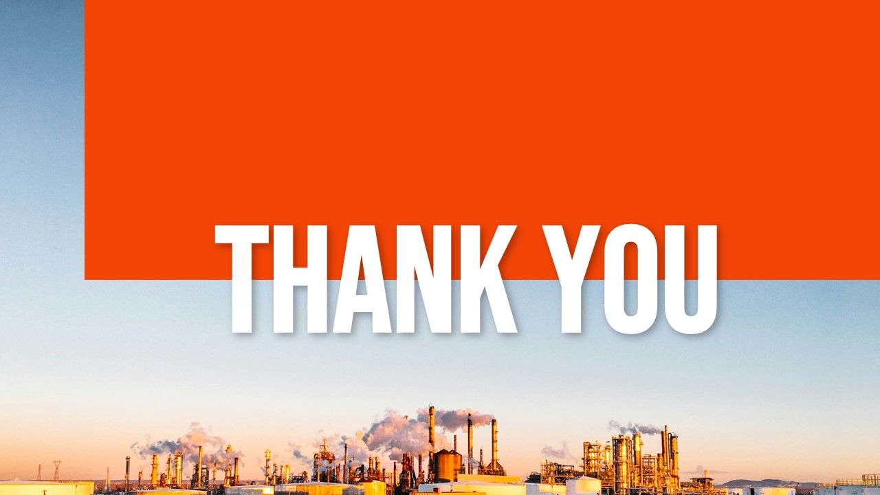 Oil and Gas Industry Template - Thank you closing slide with industrial energy complex background