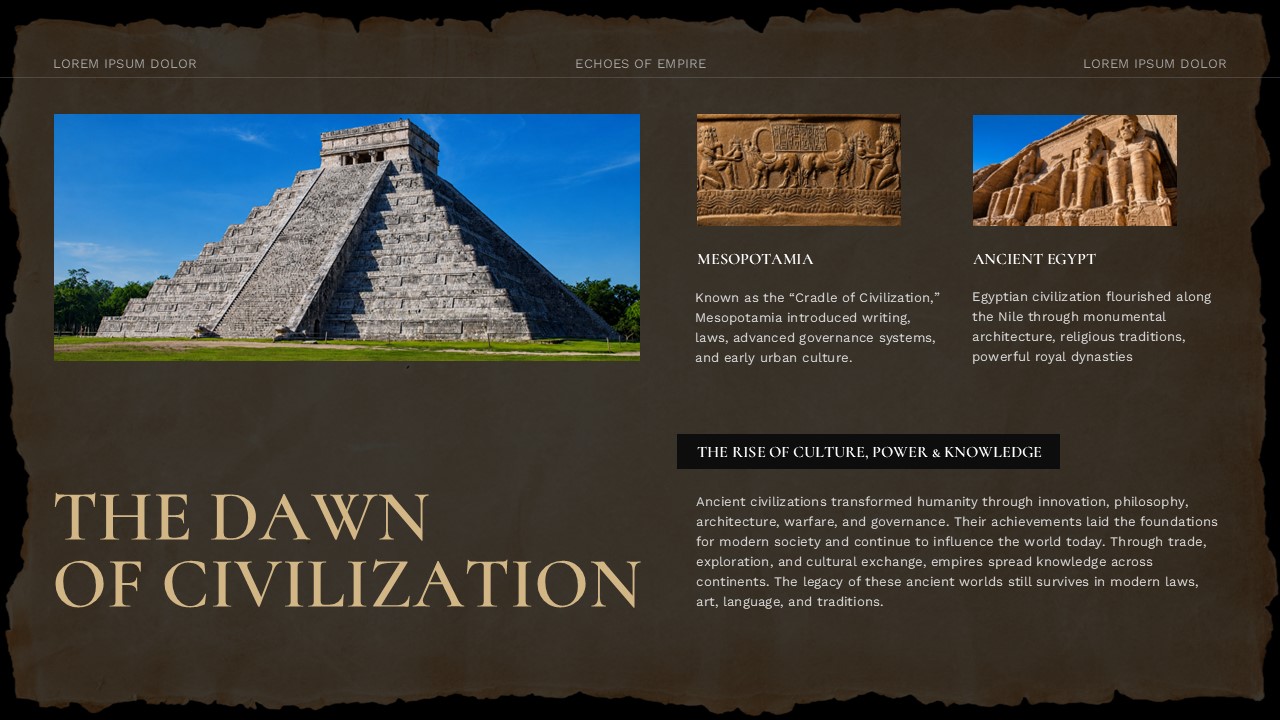 Old Maps History Lesson Template - Dawn of Civilization slide comparing Mesopotamia and Ancient Egypt with images