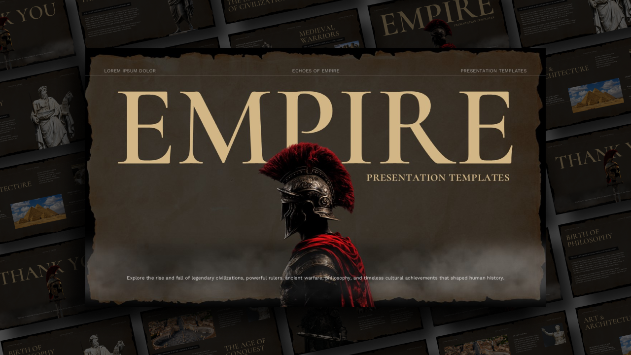 Old Maps History Lesson Template - Multi-slide preview with aged parchment design and empire-themed layouts