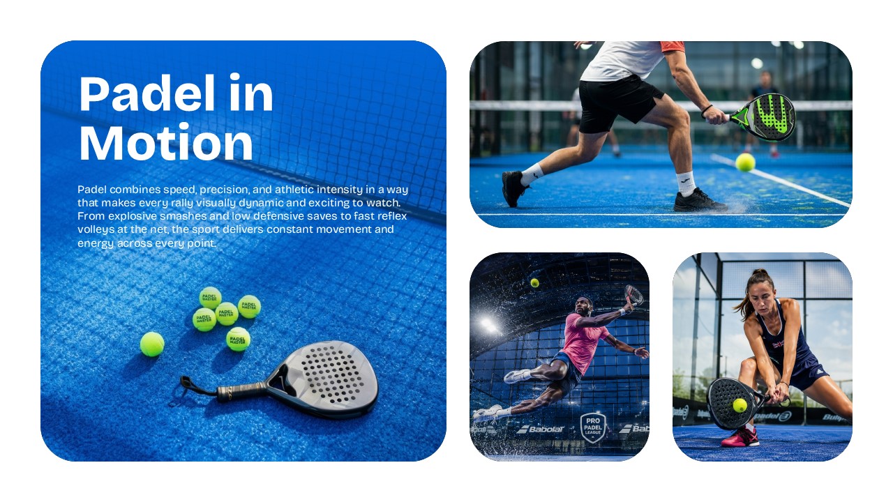 Padel Sport Template - Action gameplay slide capturing the dynamic and energetic nature of padel sports
