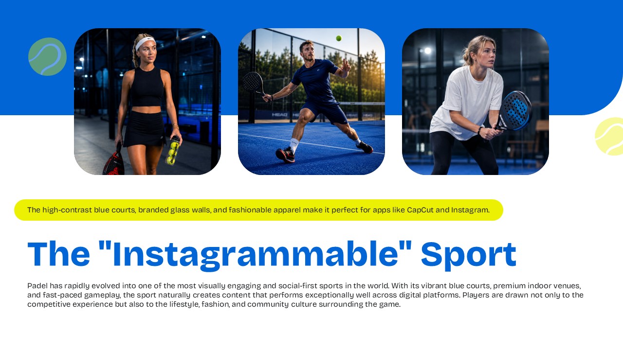 Padel Sport Template - Social media marketing slide highlighting padel's Instagram-worthy visual appeal