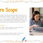 Paper Notes Theme Future Scope Slide - orange heading with bullet sections and teacher-child tablet photo on notebook background