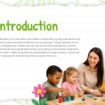 Paper Notes Theme Introduction Slide - two-column layout with green heading, body text, and teacher with children photo