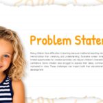 Paper Notes Theme Problem Statement Slide - orange heading with girl holding pencils photo and body text on notebook paper