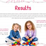 Paper Notes Theme Results Slide - pink heading with center child photo and two feature callout text blocks