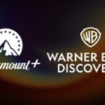 Paramount Warner Bros Deal Overview Template - split slide with $110B and $6B+ KPI stats and dual logos