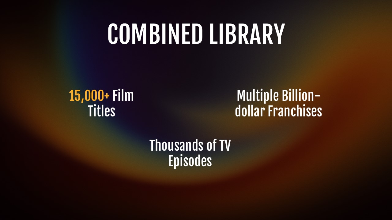 Paramount Warner Bros Streaming Strategy Template - centered logos for Pluto TV, Paramount+, HBO Max with two-column text