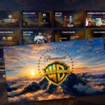 Paramount Warner Bros Template - mosaic preview of all 13 cinematic dark-gold pitch deck slides