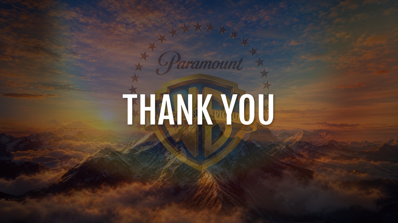 Paramount Warner Bros Title Cover Slide Template - merged studio logo on dramatic mountain sunrise background