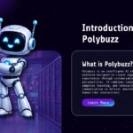 Polybuzz Introduction Overview Template - AI platform intro slide with robot mascot and rounded dark content card on navy background