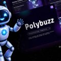 Polybuzz Presentation Template - Futuristic AI robot mascot showcasing 11 dark-themed slides for PowerPoint and Google Slides