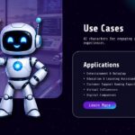 Polybuzz Use Cases Template - Thumbs-up robot mascot beside application list spanning entertainment, education, and virtual influencers