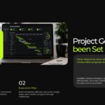Project Planning Template - Four-phase lifecycle cards with neon green banner and phase descriptions