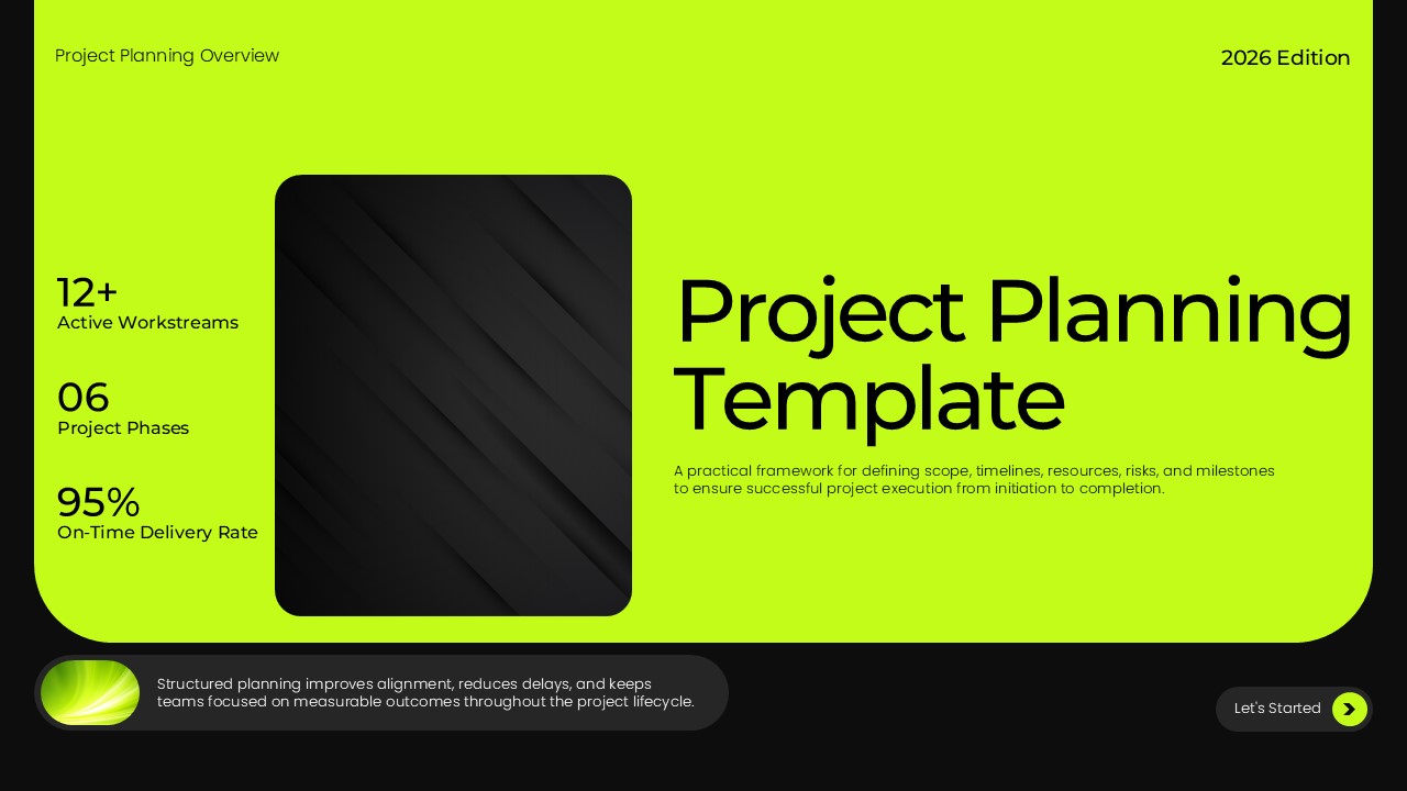Project Planning Template - Two-column scope slide with image cards, milestones stat, and pullquote