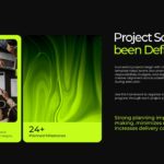 Project Planning Template - Goals slide with 85% KPI card, dashboard photo, and numbered process steps