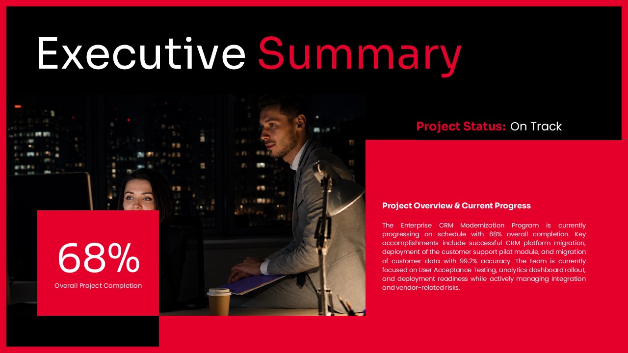 Project Update Template - Objectives slide to communicate four strategic goals to stakeholders