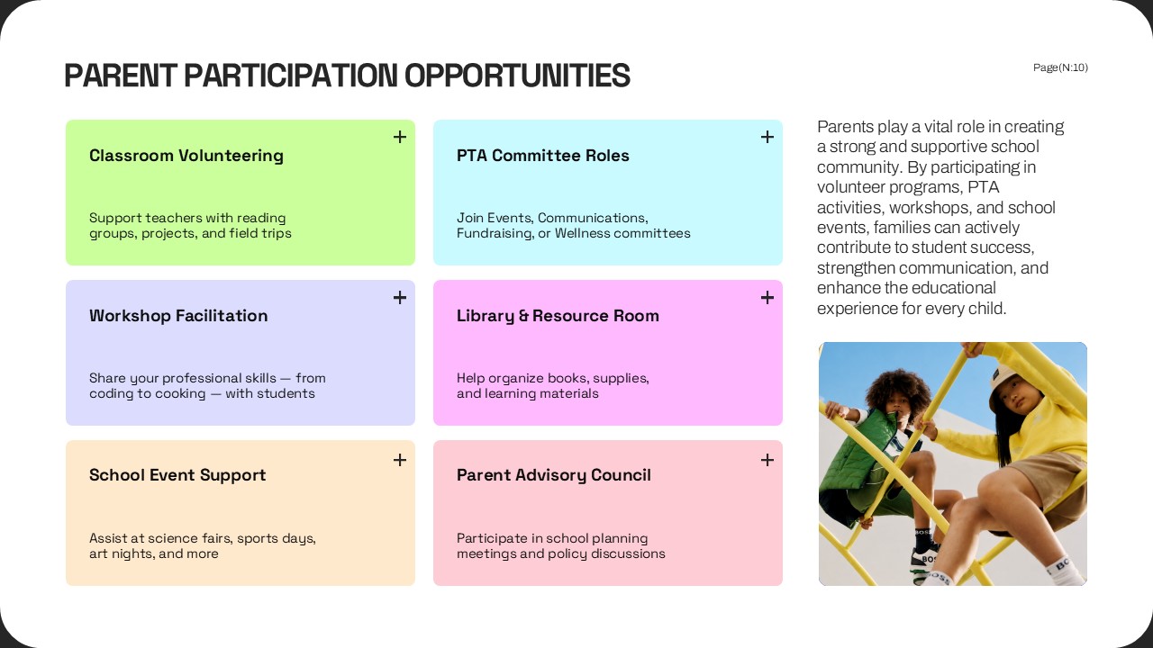 Parent Teacher Conference Template - Parent participation opportunities slide with volunteer options