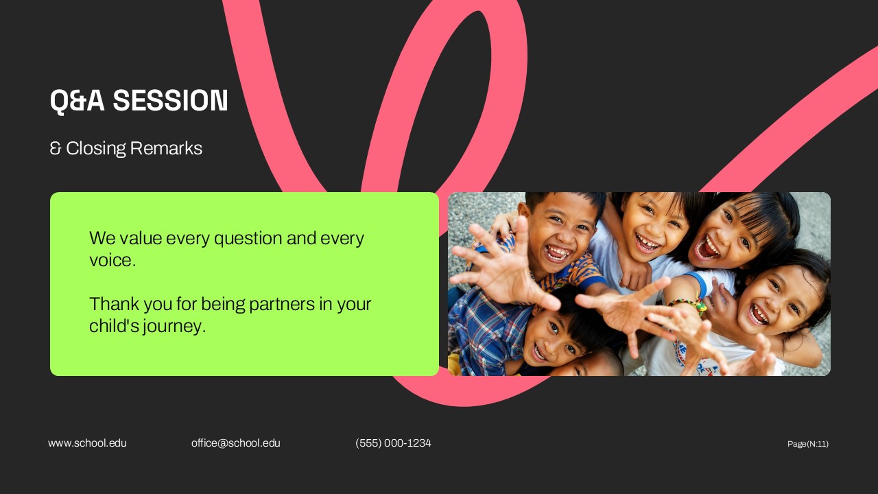 Parent Teacher Conference Template - Q&A session and closing remarks slide with contact information