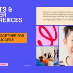 Parent Teacher Conference Template - Purple title slide with working together for student success theme