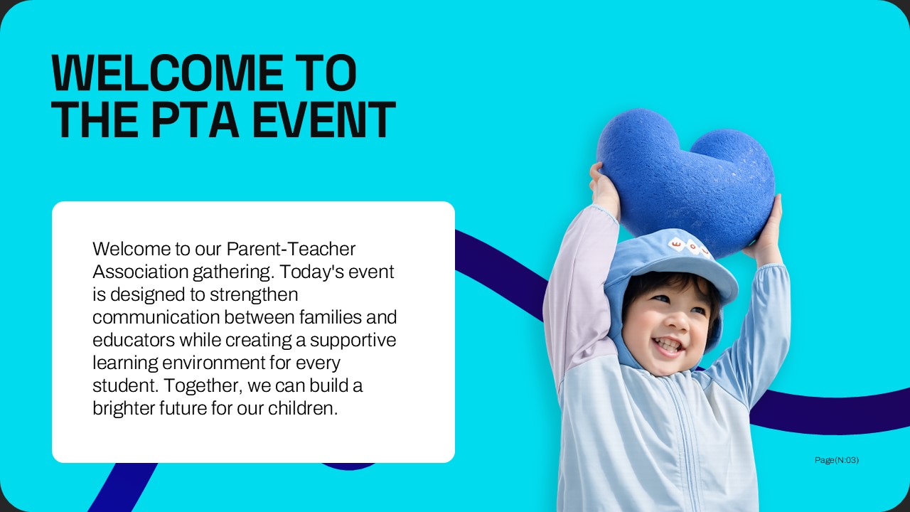 Parent Teacher Conference Template - Welcome to PTA event slide with happy child celebration photo