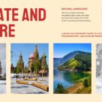 Russia Climate Template - two text columns with four landscape photos in a bottom gallery row
