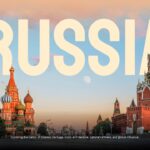 Russia Google Slides Template - introduction slide with photo, two text columns, and decorative horseman graphic