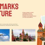 Russia Landmarks Template - two destination photos left, large folk-art Saint Basil's illustration dominating right half
