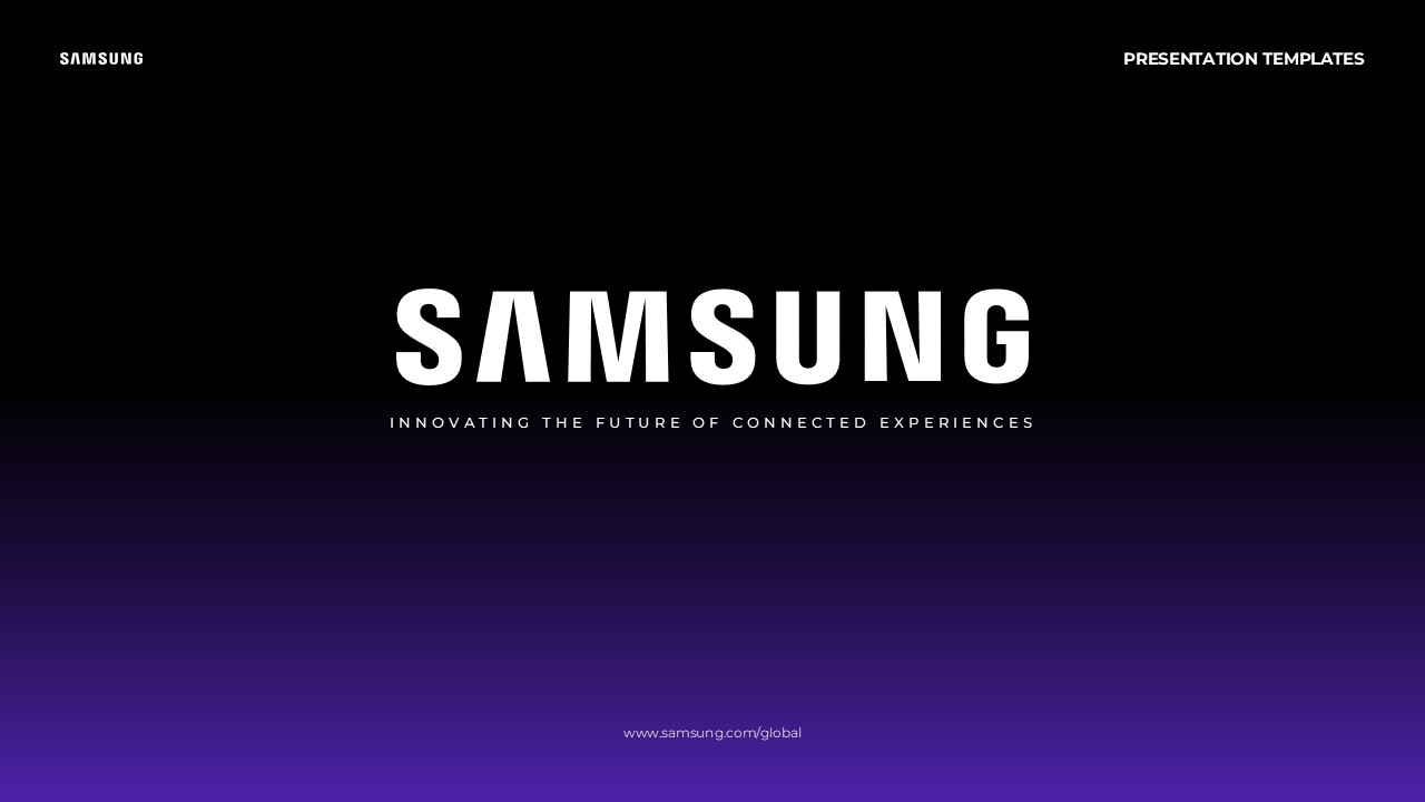 Samsung Case Study Template - Closing slide to end Samsung presentations with brand logo and contact information