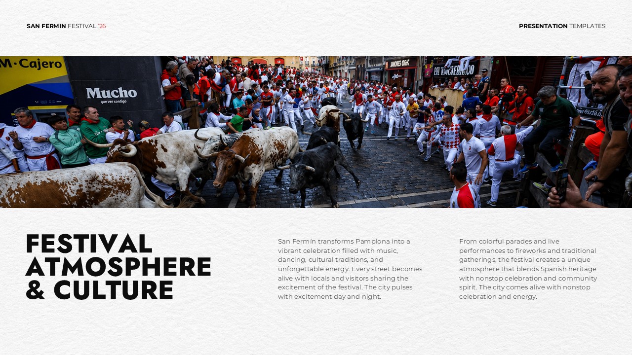 San Fermin Festival Template - Immersive slide to present festival atmosphere and cultural transformation
