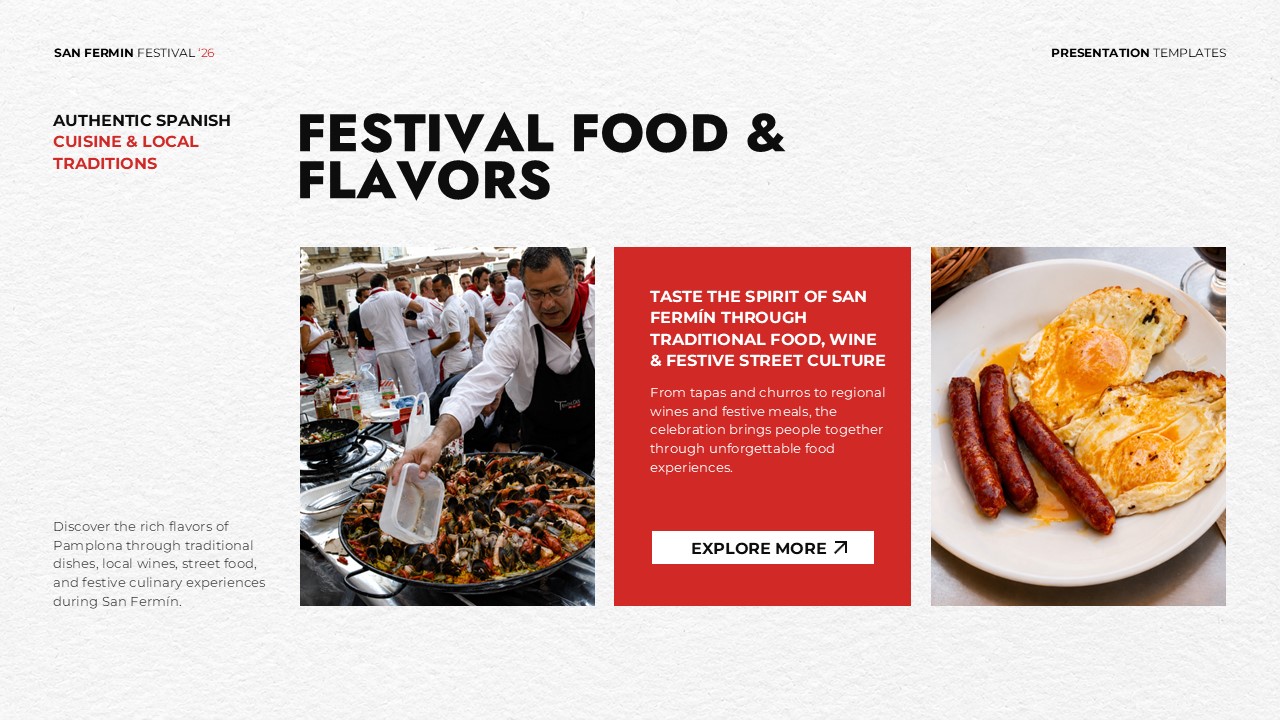 San Fermin Festival Template - Culinary slide to present authentic Spanish cuisine and local food traditions