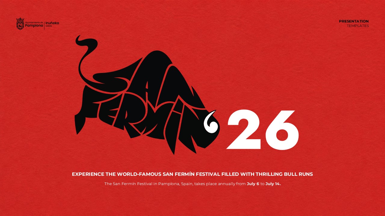 San Fermin Festival Template - Opening slide to present the world-famous Spanish festival and bull running tradition
