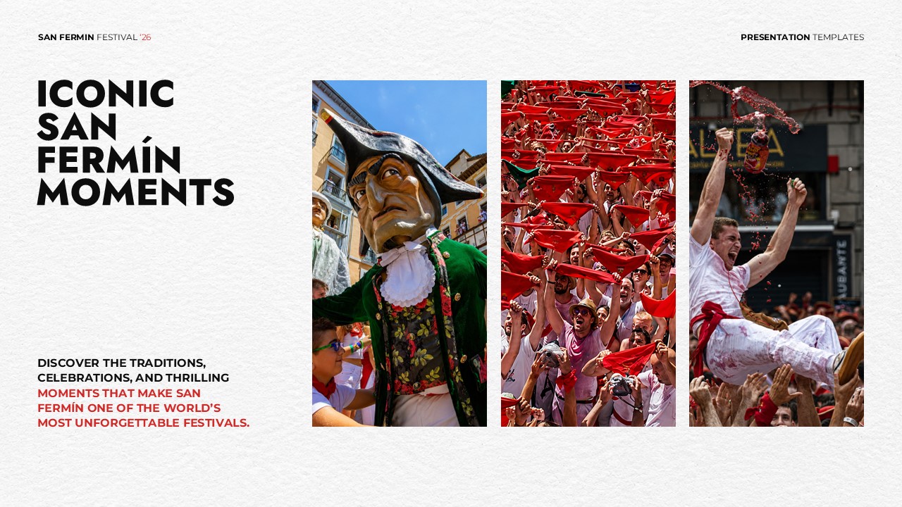 San Fermin Festival Template - Gallery slide to highlight iconic festival moments and traditional celebrations