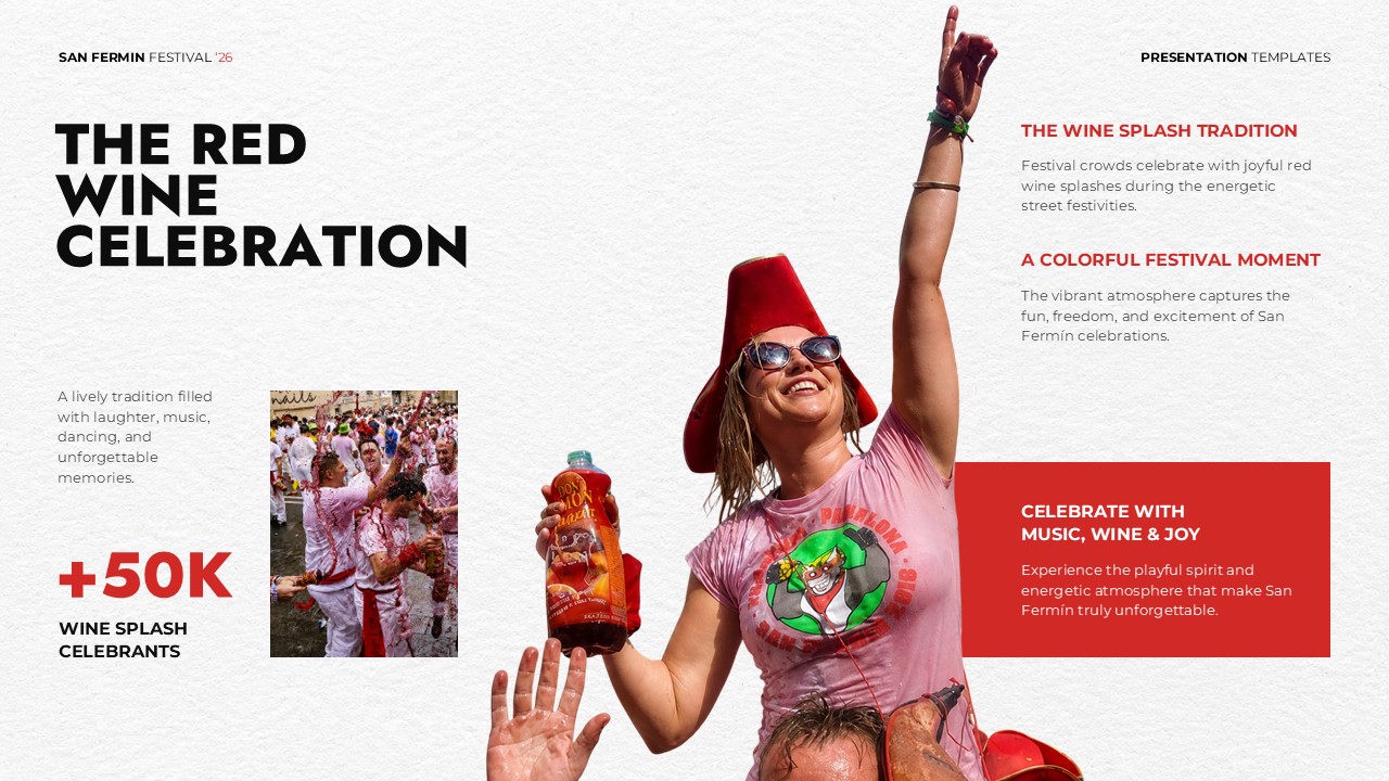 San Fermin Festival Template - Celebration slide to present wine splash tradition and festival joy