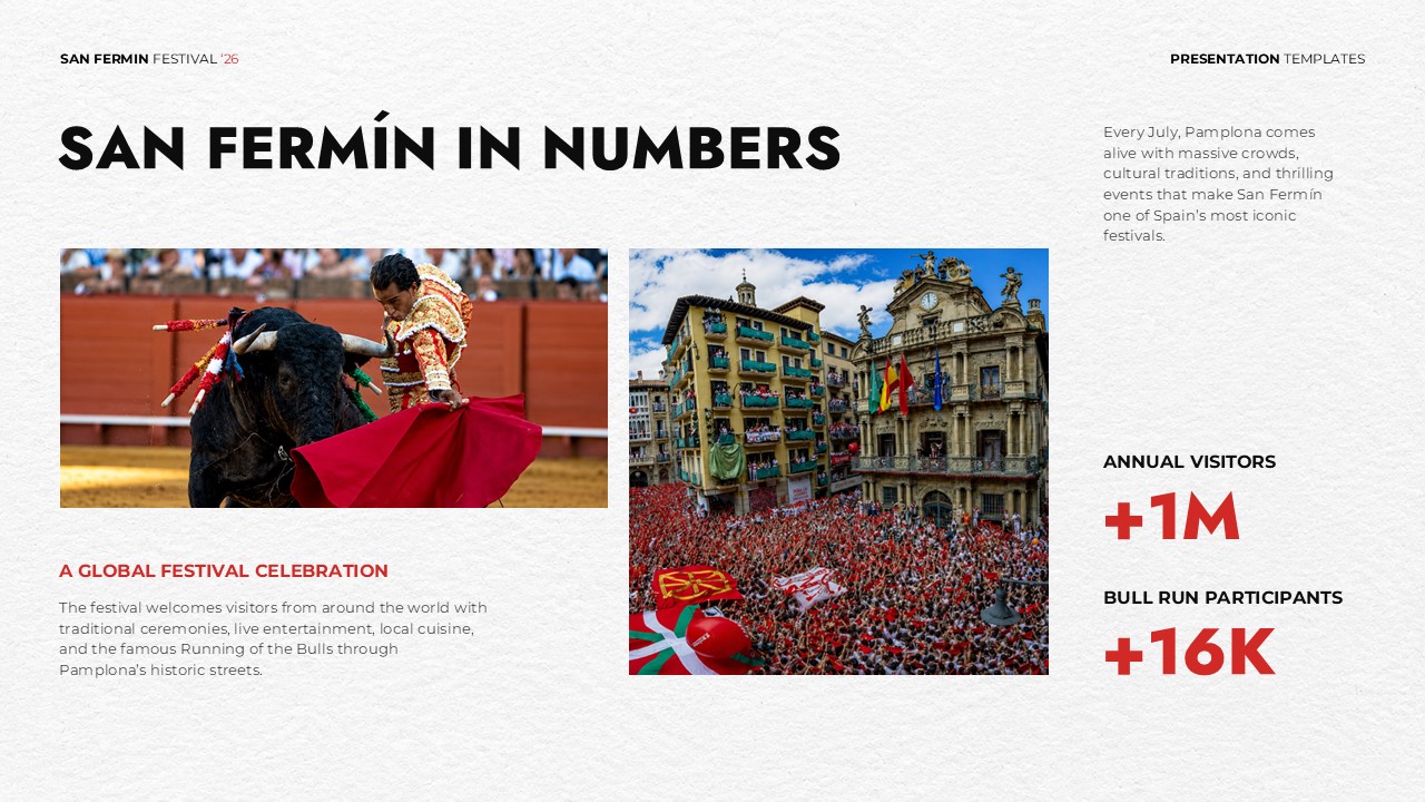 San Fermin Festival Template - Statistics slide to present visitor numbers and festival participation data