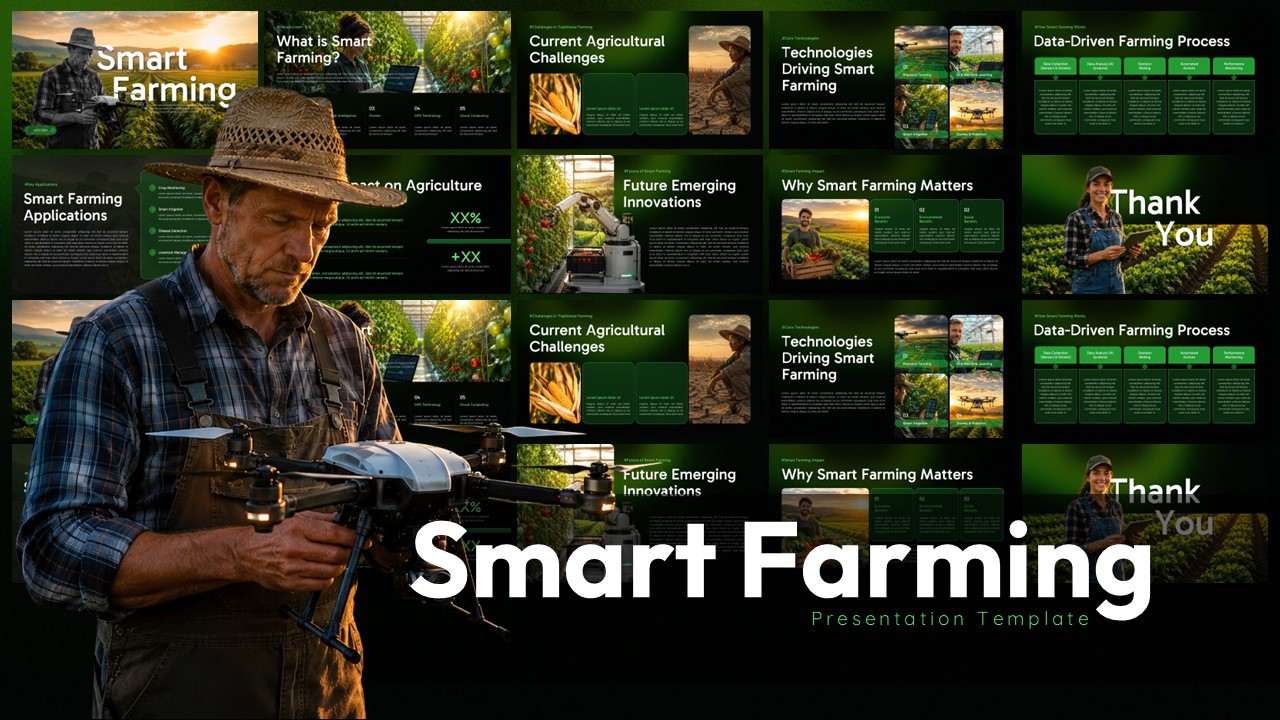 Smart Farming Template - Professional cover slide to introduce agricultural technology presentations