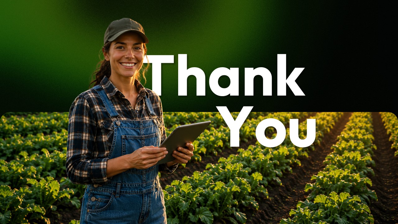 Smart Farming Template - Thank you slide with farmer imagery to close agricultural presentations