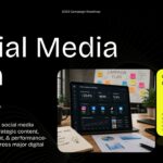 Social Media Plan Template - Introduction slide with data-driven strategy overview, stats block, and campaign highlights