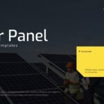 Solar Panel Template - Bold cover slide with workers, yellow accent boxes, and three core value propositions