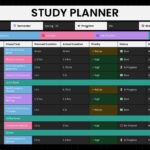 Study Planner Template - dark mode version with daily schedule table, color-coded legend, and academic planning layout
