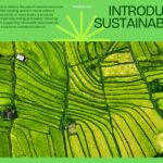 Sustainable Living Introduction Slide - split layout with bold heading, body text, and aerial rice terrace photograph