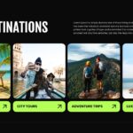 Travel Tourism Template - Destinations slide to showcase beach escapes, city tours, adventure trips, and luxury resorts