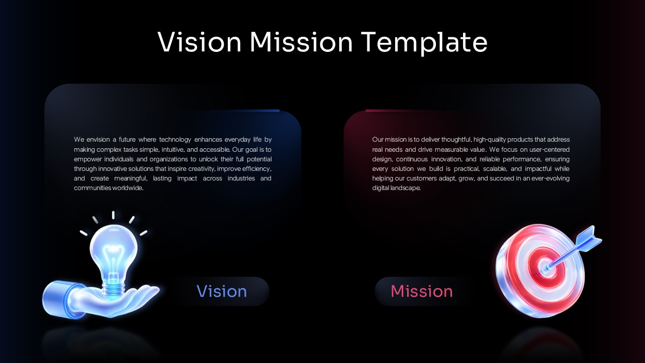 Vision Mission Infographic Template - dark mode dual-panel layout
