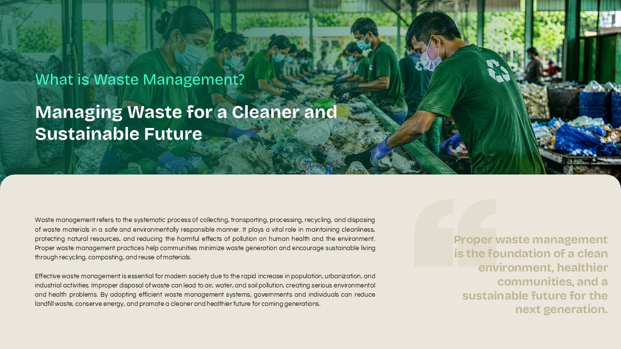 Waste Management Template - Introduction slide to define and overview waste management concepts
