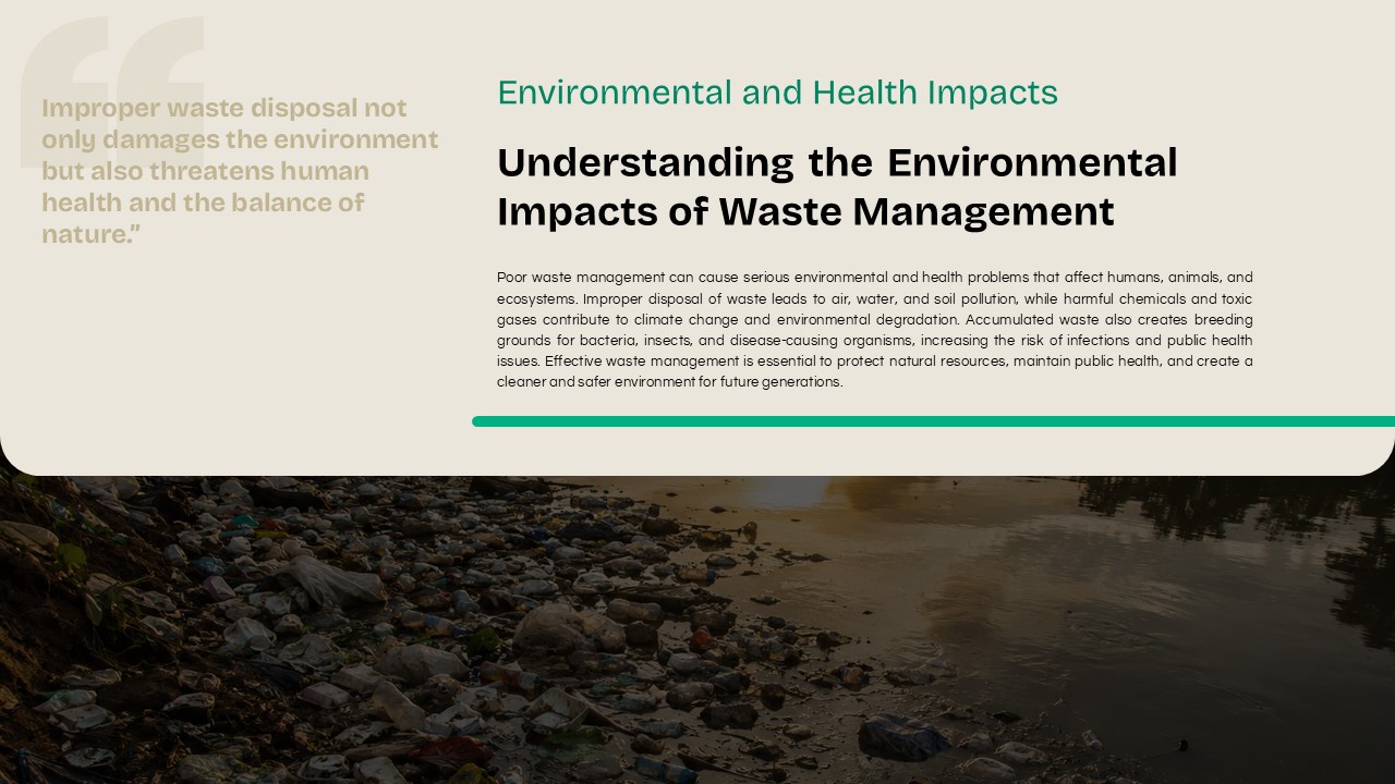 Waste Management Template - Solutions slide to present waste segregation, recycling, and awareness strategies