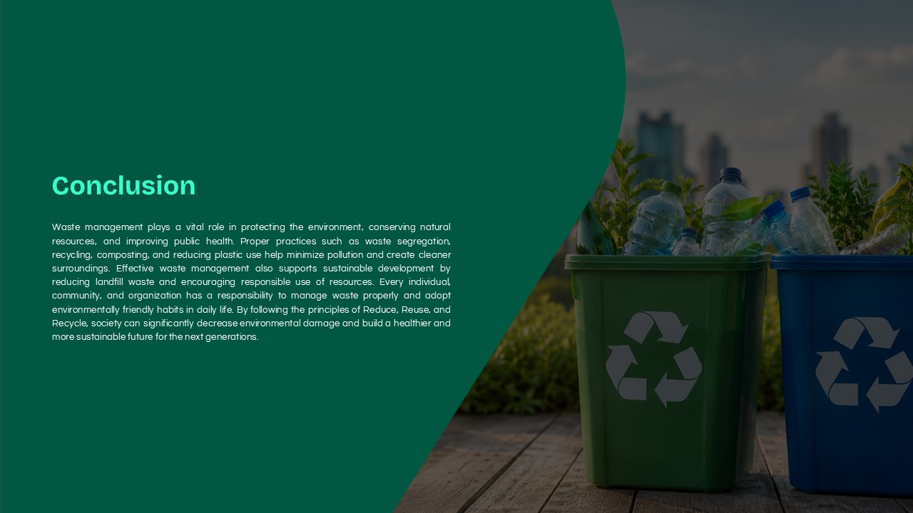 Waste Management Template - Thank You slide to close environmental presentations with a cohesive visual finish
